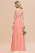 Spaghetti Slim Side Split Bridesmaid Dress Sky Blue V-Neck Wedding Party Dress