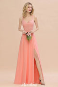 Spaghetti Slim Side Split Bridesmaid Dress Sky Blue V-Neck Wedding Party Dress