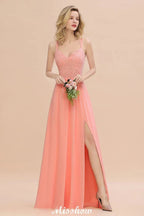 Spaghetti Slim Side Split Bridesmaid Dress Sky Blue V-Neck Wedding Party Dress