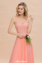 Spaghetti Slim Side Split Bridesmaid Dress Sky Blue V-Neck Wedding Party Dress