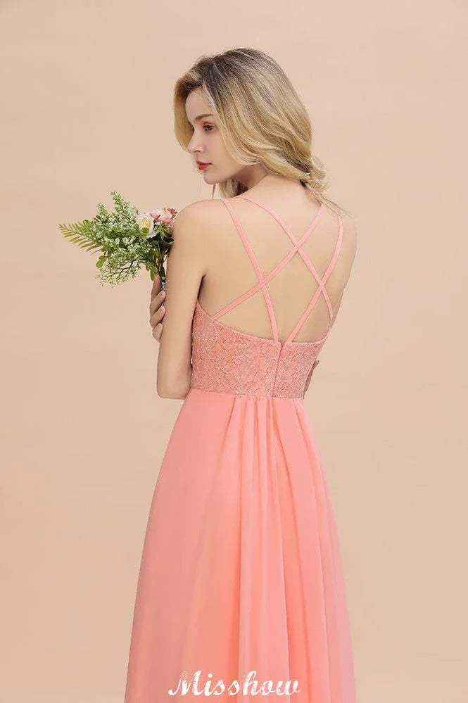 Spaghetti Slim Side Split Bridesmaid Dress Sky Blue V-Neck Wedding Party Dress