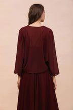 Spaghetti Sraps Burgundy Bridesmaid Dress with Wraps Floor Length Wedding Guest Dres