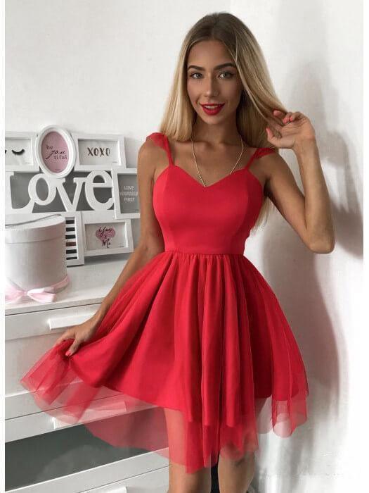 Spaghetti Strap Red Short Prom Dress Mini  Homecoming Dress