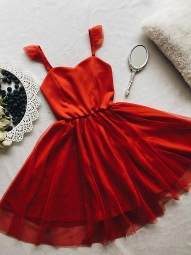 Spaghetti Strap Red Short Prom Dress Mini  Homecoming Dress