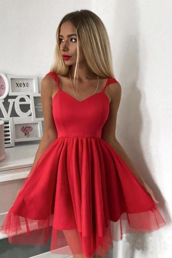 Spaghetti Strap Red Short Prom Dress Mini  Homecoming Dress