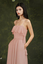Spaghetti Strapes Split Front Aline Tulle Long Prom dress