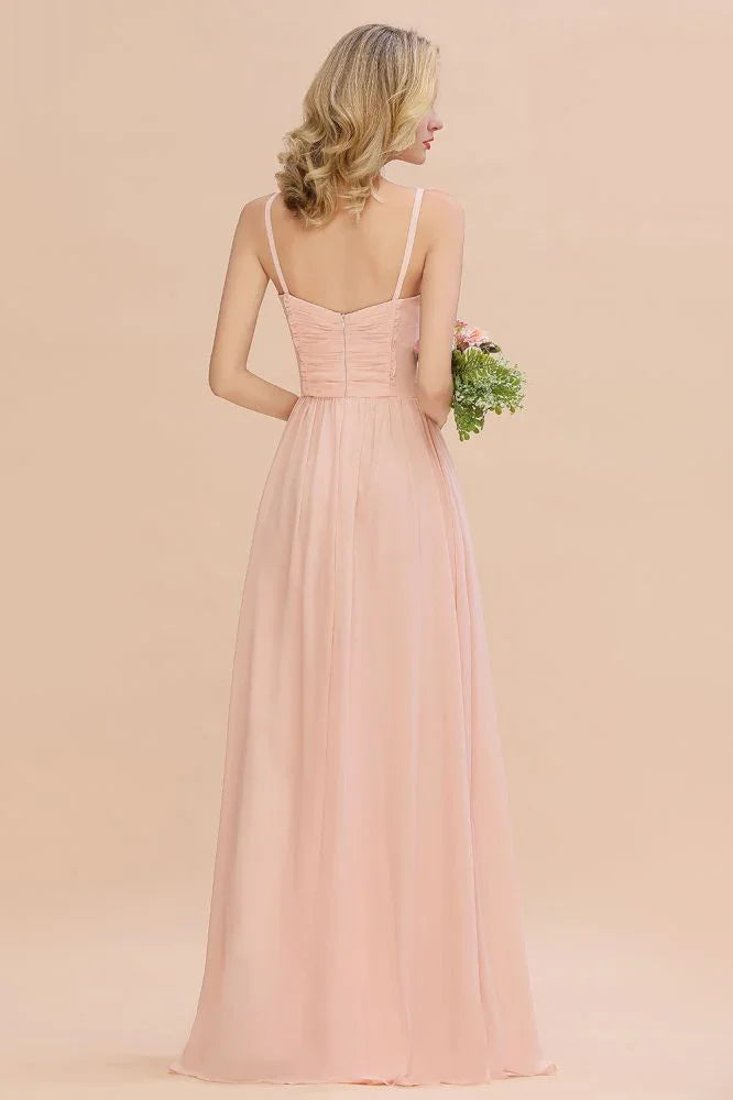 Spaghetti Straps Aline Bridesmaid Dress Sweetheart  Chiffon Swing Evening Dress