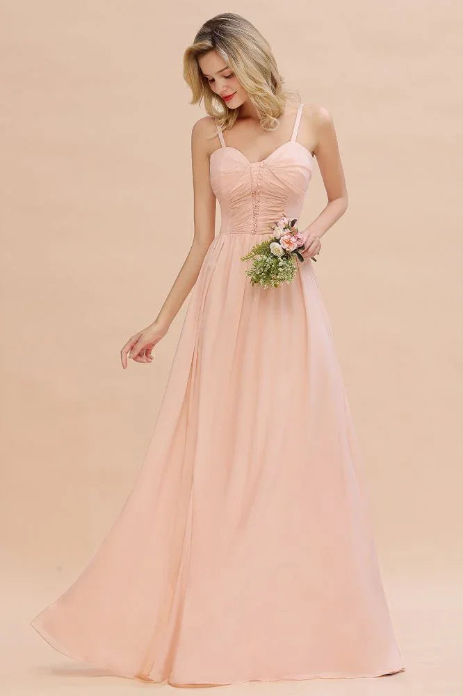 Spaghetti Straps Aline Bridesmaid Dress Sweetheart  Chiffon Swing Evening Dress