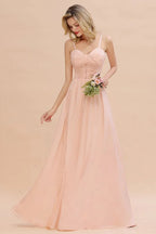 Spaghetti Straps Aline Bridesmaid Dress Sweetheart  Chiffon Swing Evening Dress