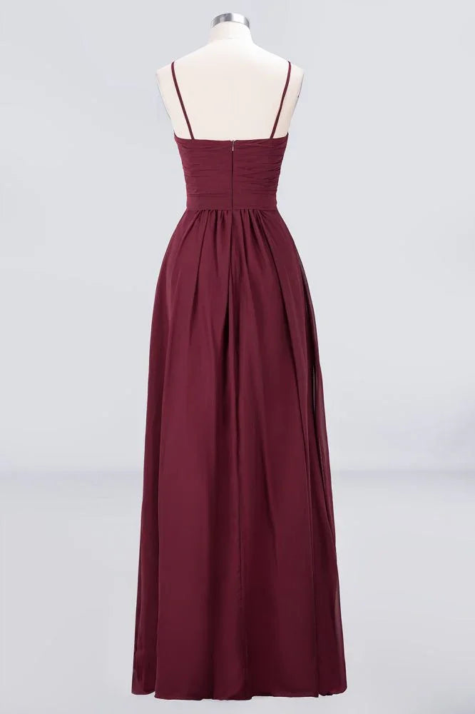 Spaghetti-Straps Backless Bridesmaid Dress  Ruffles Chiffon Wedding Party Dress