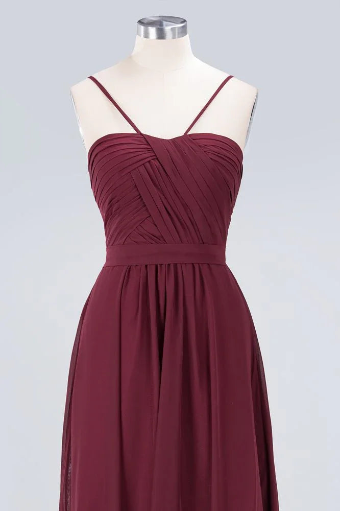 Spaghetti-Straps Backless Bridesmaid Dress  Ruffles Chiffon Wedding Party Dress