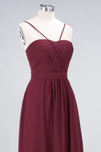 Spaghetti-Straps Backless Bridesmaid Dress  Ruffles Chiffon Wedding Party Dress