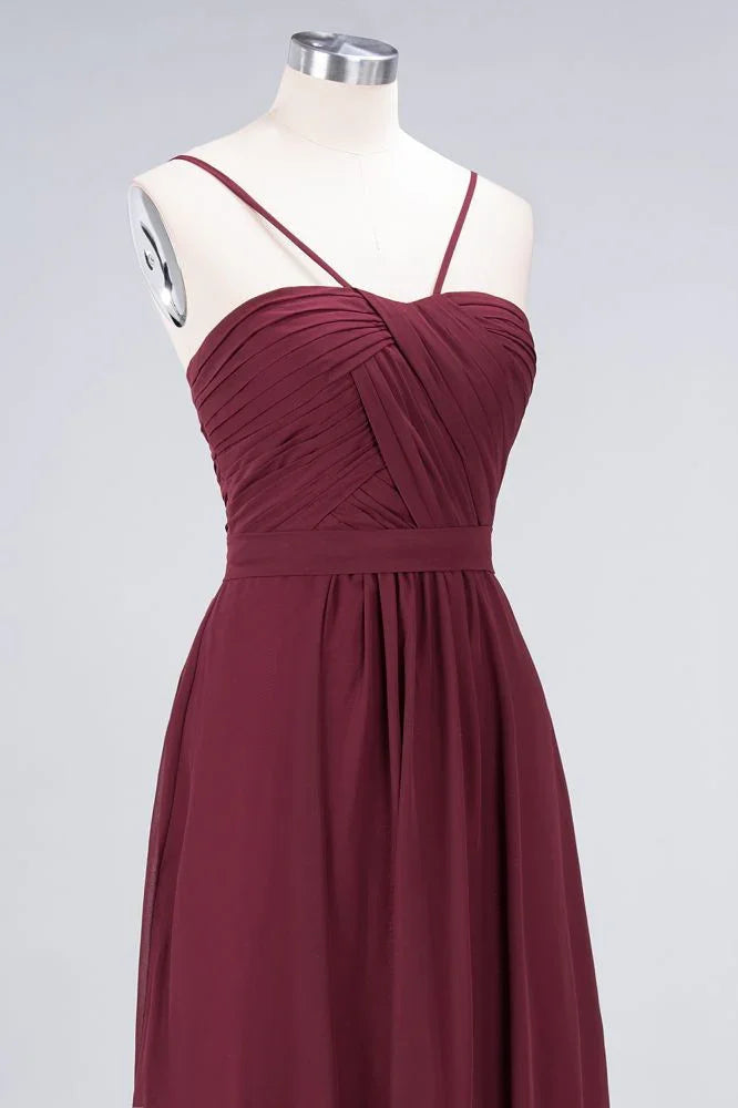 Spaghetti-Straps Backless Bridesmaid Dress  Ruffles Chiffon Wedding Party Dress