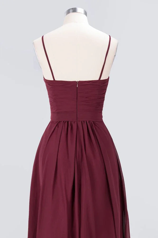 Spaghetti-Straps Backless Bridesmaid Dress  Ruffles Chiffon Wedding Party Dress