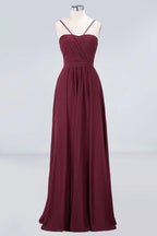 Spaghetti-Straps Backless Bridesmaid Dress  Ruffles Chiffon Wedding Party Dress