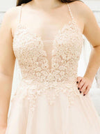 Spaghetti Straps Illusion Plunging V Neckline Wedding Dress