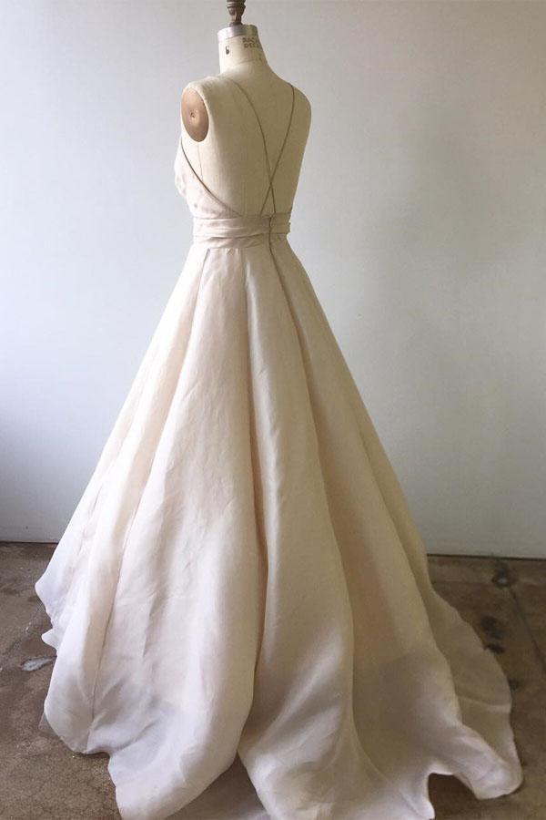 Spaghetti Straps Ivory Long Wedding Dress with Criss Back