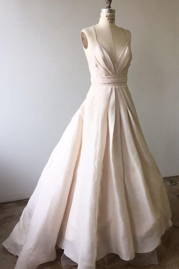 Spaghetti Straps Ivory Long Wedding Dress with Criss Back