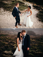 Spaghetti Straps Neckline A-line Rustic Wedding Dresses With Beaded