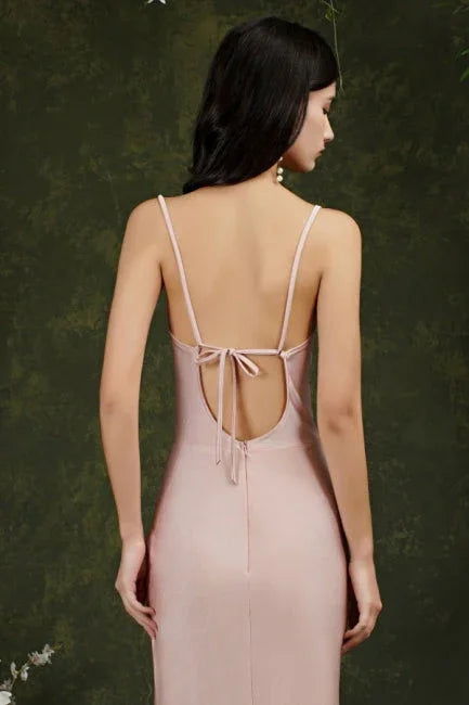 Spaghetti Straps Sleeveless Mermaid Front-Split Satin Prom Dresses