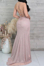 Spaghetti Straps V Neck Sequined High-Split Mermaid Prom Dresses
