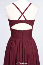 Spaghetti-Straps V-Neck Sleeveless Floor-Length Bridesmaid Dress