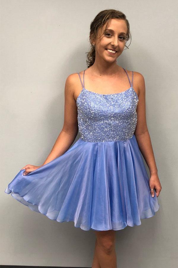 Sparkle Beading Blue Short Prom Dress Homecoming Dress