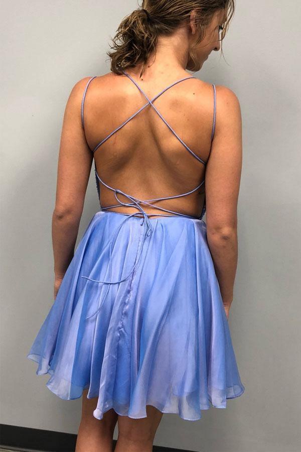 Sparkle Beading Blue Short Prom Dress Homecoming Dress