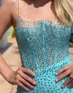 Beaded Corset Spaghetti Straps Tight Homecoming Dress