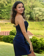 Sparkly Black Strapless Beaded Appliques Homecoming Dress