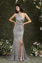 Sparkly One Shoulder Sequins Mermaid Floor-length Bridesmaid/Prom Dress With Side Slit