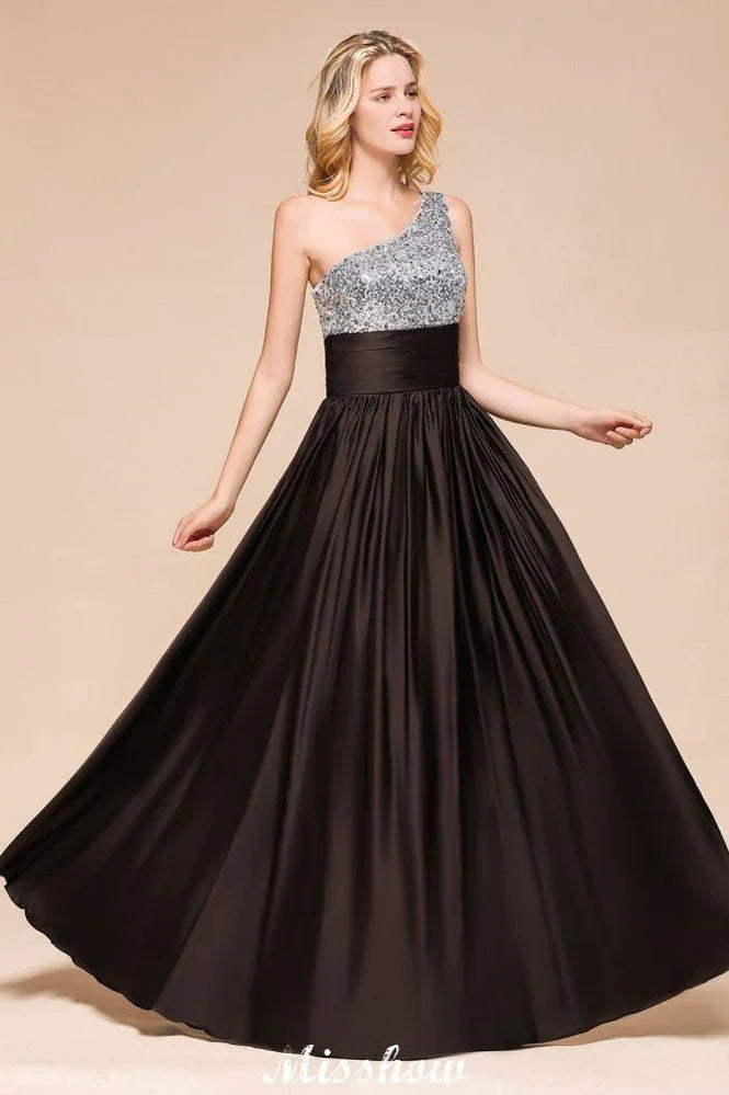 Sparkly Sequin Bridesmaid Dress One Shoulder Maxi Evening Dress Wedding party Dress