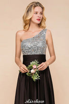 Sparkly Sequin Bridesmaid Dress One Shoulder Maxi Evening Dress Wedding party Dress