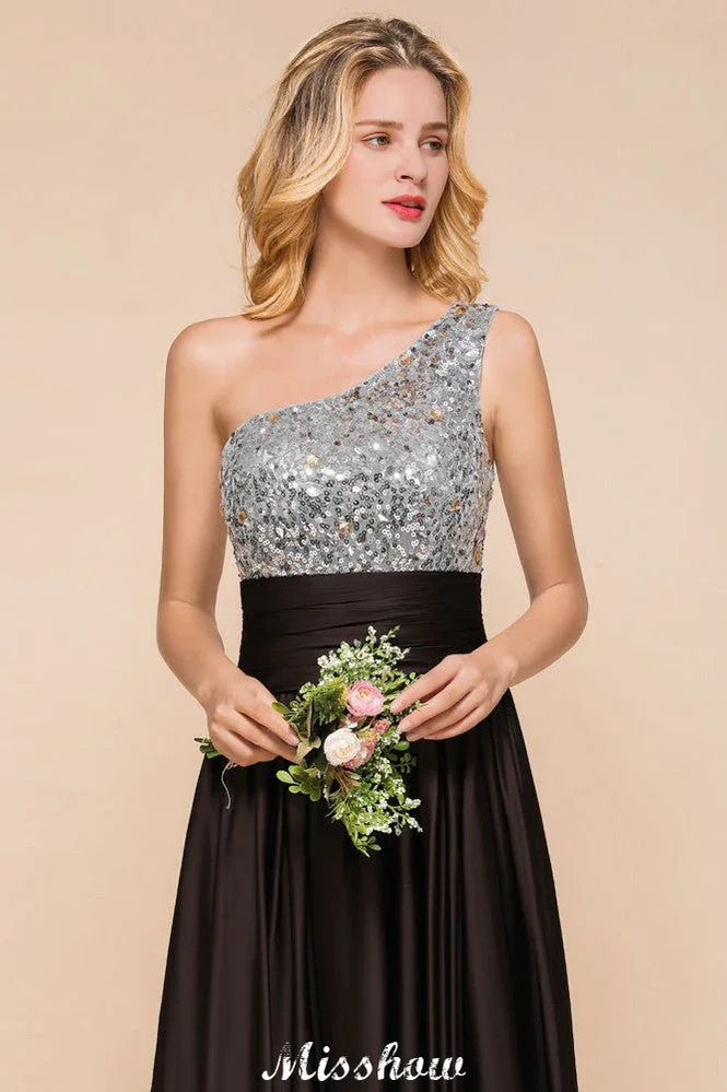 Sparkly Sequin Bridesmaid Dress One Shoulder Maxi Evening Dress Wedding party Dress