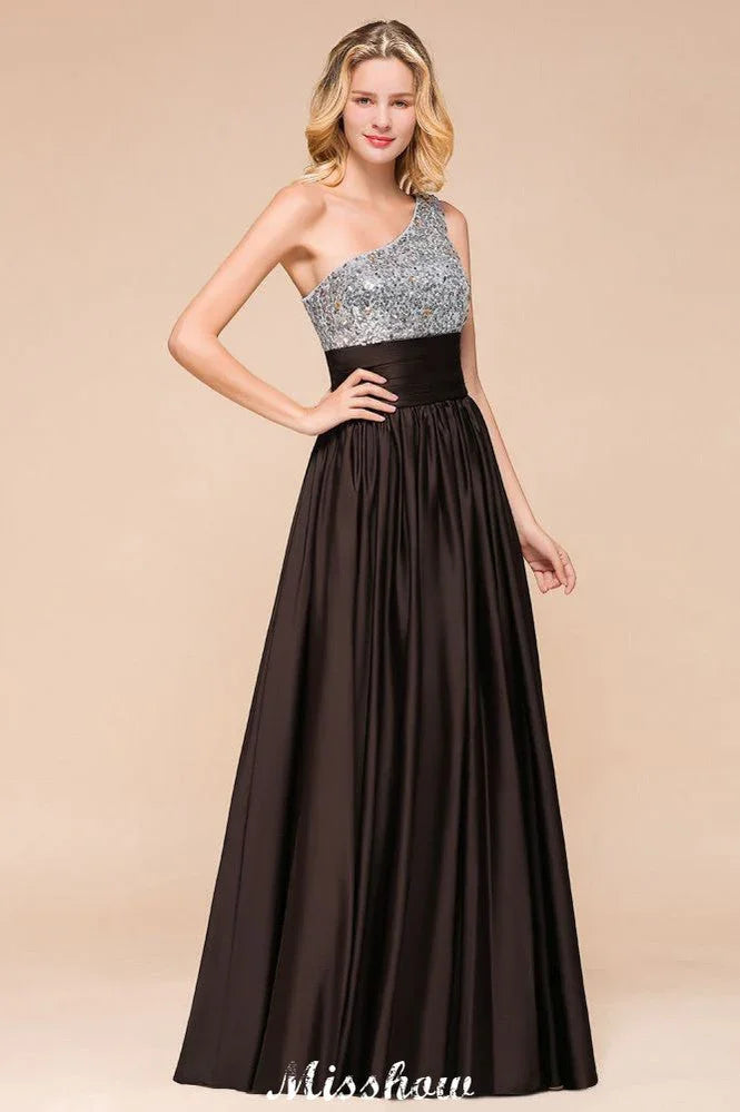 Sparkly Sequin Bridesmaid Dress One Shoulder Maxi Evening Dress Wedding party Dress