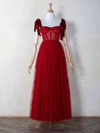 Corset Dotted Tulle Maxi Length Prom Dress