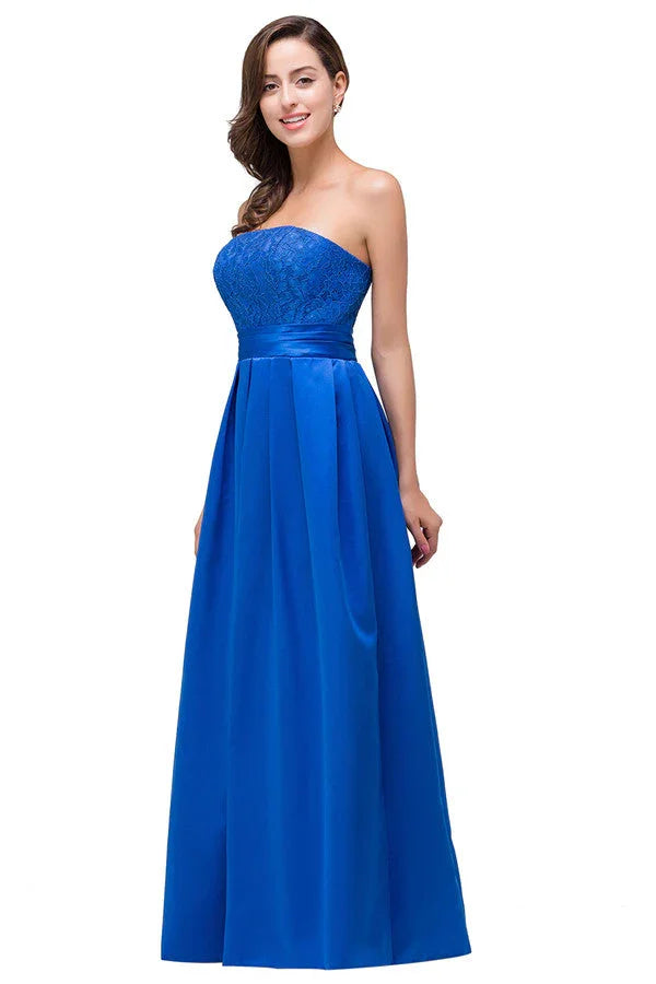 Strapless A-line  Lace-up Floor-length Appliques Bridesmaid Dresses