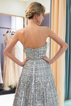 Strapless Sequined Chiffon Party Dress A-line Floor Length Prom Dress