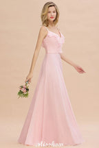 Straps Sweetheart Pink Bridesmaid Dress Backless Chiffon Evening Party Dress