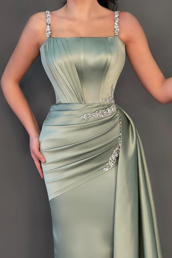 Stunning Long Mermaid Square Neck Satin Prom Dress with Side Sweep Train