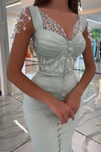 Stunning Long Mermaid Sweetheart Satin Sequins Prom Dress with Slit