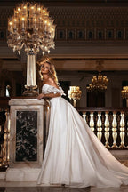 Stunning Off Shoulder White Floral Mermaid Slim Wedding Gowns Sweetheart Long Bridal Dress with Detachable Tail
