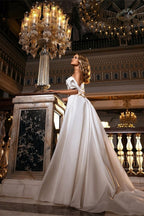 Stunning Off Shoulder White Floral Mermaid Slim Wedding Gowns Sweetheart Long Bridal Dress with Detachable Tail