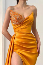 Stunning Satin Side Slit Sleeveless Long Evening Dress