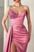 Stunning Satin Side Slit Sleeveless Long Evening Dress