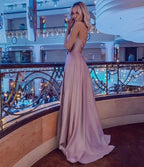 Stunning Spaghetti Straps Satin Evening Dress with Side Slit