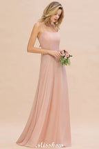 Stylish Chiffon Straps Sleeveless Floor-Length A-Line Ruffles Bridesmaid Dress
