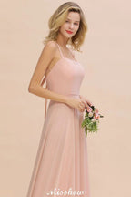 Stylish Chiffon Straps Sleeveless Floor-Length A-Line Ruffles Bridesmaid Dress