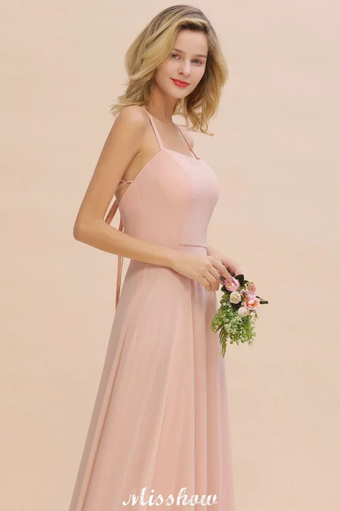 Stylish Chiffon Straps Sleeveless Floor-Length A-Line Ruffles Bridesmaid Dress