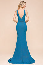 Stylish Deep Double V-Neck Sleeveless Mermaid Prom Dress Formal Party Gown